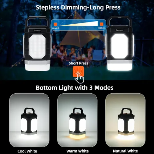 Miniatura 4 de Sinvitron Linterna de campamento recargable: 30,000 mAh luces de campamento portátiles, carga rápida QC3.0, 1000 lúmenes, tiempo de funcionamiento
