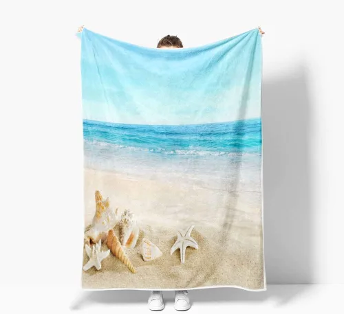 Miniatura 4 de JAWO Manta de playa, manta de viaje con decoración de playa azul océano, acogedora manta de franela cálida de microfibra para sofá, cama, sala