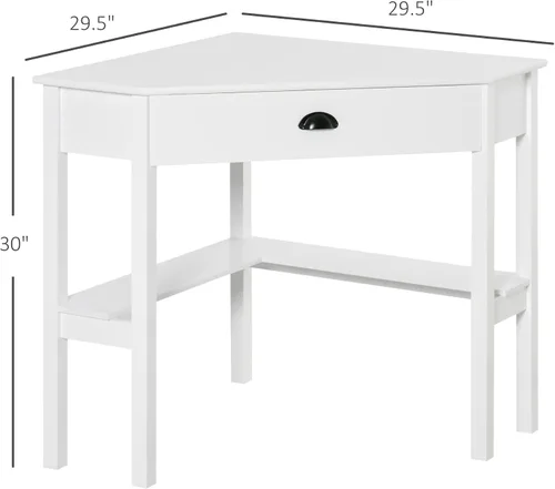 Miniatura 3 de HOMCOM Escritorio esquinero, escritorio triangular para computadora con cajón y estantes de almacenamiento para espacios pequeños, estación