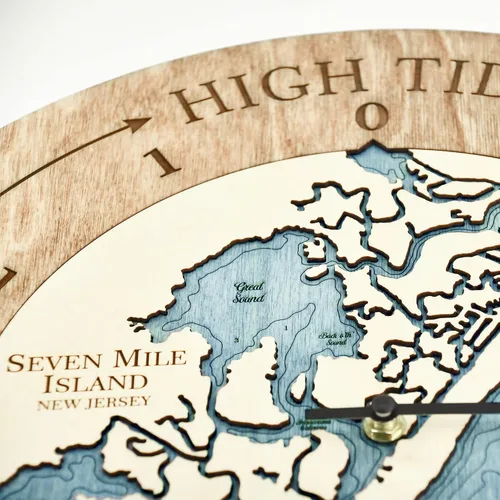 Miniatura 2 de Sea & Soul Seven Mile Island - Reloj de marea náutico de 16 pulgadas, Avalon y Stone Harbor - Reloj de marea alta con mapa de madera en 3D, regalos