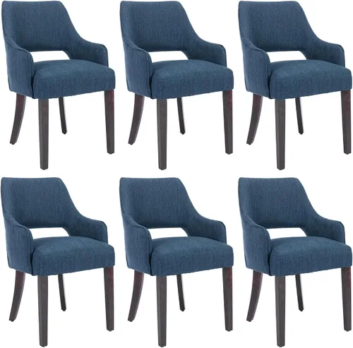 Miniatura 9 de Juego de 6 sillas de comedor de lino tapizadas, sillas de cocina de estilo granja con brazos, sillas decorativas, sillas laterales con patas
