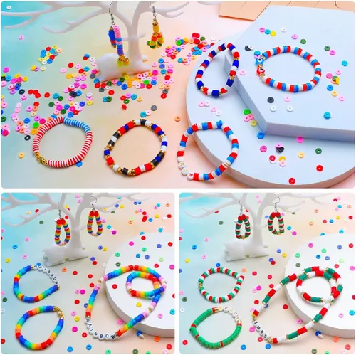 Miniatura 6 de Bundooraking - 2000 piezas Cuentas de arcilla verde (6 mm) para hacer joyas, cuentas Heishi para pulseras, collares y aretes, accesorios
