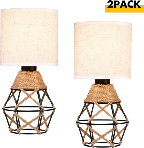 Miniatura 7 de Hamilyeah lámparas de mesa trenzadas juego de 2, lámparas de granja para mesita de noche con interruptor de encendido/apagado, lámparas de noche