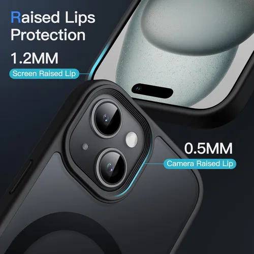 Miniatura 6 de JETech Funda magnética para iPhone 15 de 6.1 pulgadas, compatible con MagSafe, translúcida mate, delgada, a prueba de golpes, color negro