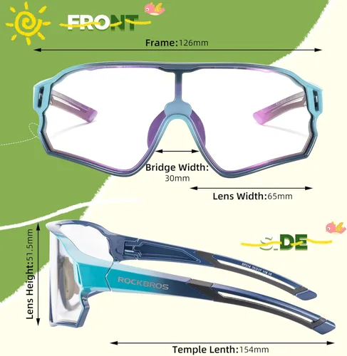 Miniatura 5 de ROCKBROS Gafas de sol deportivas fotocromáticas para niños y niñas, jóvenes, MTB Biking para niños de 8 a 14 años Biue