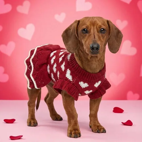 Miniatura 4 de Suéteres para Perros Pequeños para Niñas Rojos de Invierno, Ropa Cálida para Perros, Vestido de Navidad para Perros, Traje de Día, Ropa