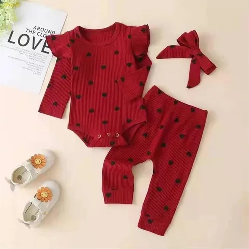 Miniatura 3 de Conjunto de ropa de Halloween para niñas pequeñas, de verano, de algodón, estampado de amor, multicolor, largo recién nacido, envoltura
