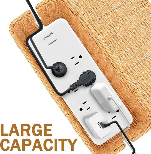 Miniatura 4 de Caja de gestión de cables, organizador de cables de cordón de ratán de imitación hecho a mano, caja ocultadora de cables con ranuras abiertas, cesta