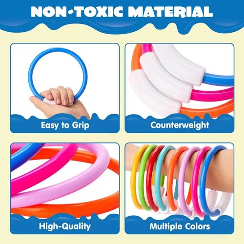Miniatura 4 de JOYIN Anillos de buceo, juguetes de piscina, 8 piezas de anillos de piscina coloridos para niños, entrenamiento subacuático, juguete de buceo