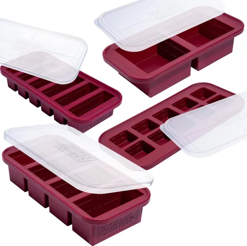 Souper Cubes Set de regalo de moldes de silicona para congelador con 2 cucharadas, 1/2, 1 y 2 tazas de bandejas de silicona para congelador con