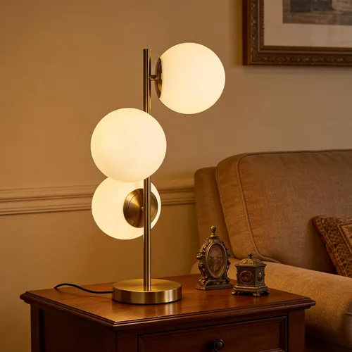 Miniatura 15 de Globe - Lámpara de mesa de noche, moderna lámpara de mesa de noche de cristal de mediados de siglo, lámpara de escritorio dorada para dormitorio, 1