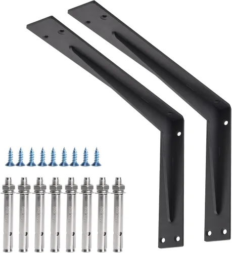 Miniatura 18 de YUMORE Soportes de estante resistentes, soporte de encimera de 1/5 pulgadas de grosor, soporte en L, soporte de metal industrial rústico negro mate