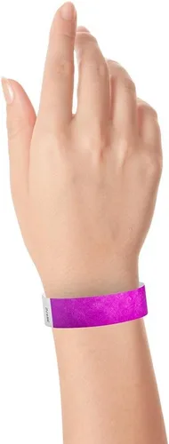 Miniatura 4 de 100 pulseras Tyvek moradas Pantone de WristCo para eventos - Pulseras de papel cómodas resistentes a desgarros, bandas de identificación para muñeca