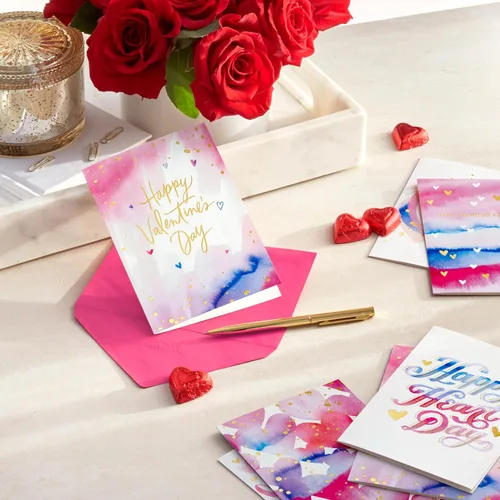 Miniatura 2 de Hallmark Surtido de tarjetas del día de San Valentín, lámina dorada y acuarela (36 tarjetas y sobres)