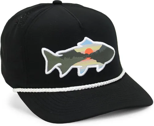Miniatura 35 de Paramount Outdoors Sombrero de pesca de trucha al atardecer, diseño de silueta de pez de montaña, sombrero para exteriores con cómodo Snapback