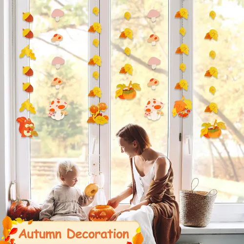 Miniatura 4 de Dayker Decoración de fiesta de otoño, guirnalda colgante de hoja de arce de hongos reutilizable, pancarta de ardilla de otoño de 22.64 pies
