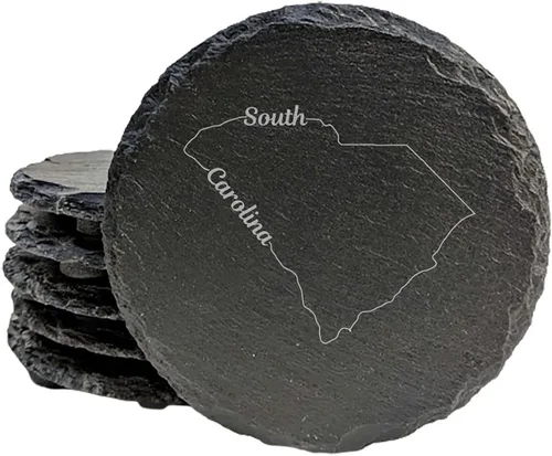 Miniatura 40 de Rustic Slate Coasters Set of 6, Round 4" with South Carolina 'Home Sweet Home' Design, for Holidays, Birthdays, Housewarming, She-Shed, Man Cave