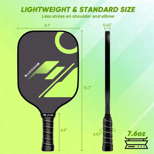 Miniatura 5 de Paletas de pickleball de fibra de carbono, juego de 2 palas de pickleball de grafito, núcleo de panal de polímero, 4 bolas de pickleball, agarre