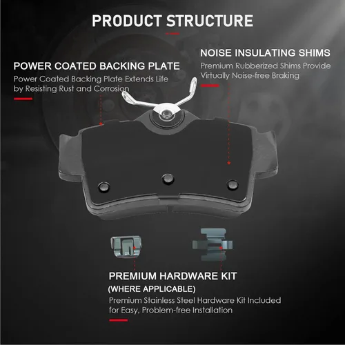 Miniatura 3 de Cciyu D627 Kit de 4 piezas de pastillas de freno cerámicas traseras 1994-2004 para Ford Mustang