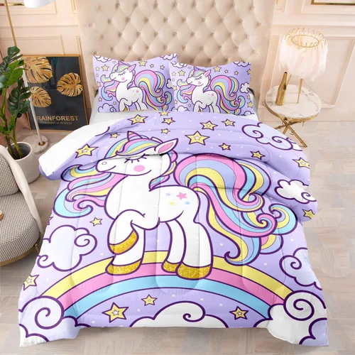 Miniatura 36 de Axolotl - Juego de ropa de cama para niños con diseño de gatos de dibujos animados tamaño individual, juego de edredón con líneas degradadas y lindo