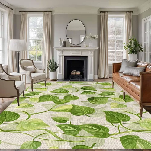 5x8 Area Rugs for Living Room, Spring Leaves Non-Slip Area Rugs for Living Room Bedroom Entryway, Abstract Retro Color Pastoral Plants Washable