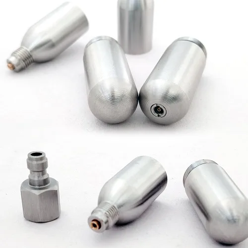 Miniatura 3 de Cartucho de CO2 recargable de acero inoxidable reutilizable con enchufe macho de 0.315 in y rosca UNF de 3/8"-24UNF para Airsoft, inflado