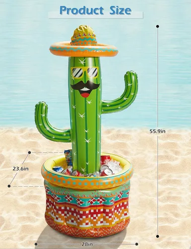 Miniatura 6 de Jasonwell Hielera inflable para fiesta en la piscina – Cubo de hielo de cactus para fiesta de Luau hawaiano tropical playa temática cumpleaños