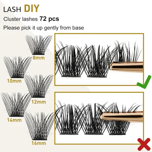 Miniatura 4 de B&Qaugen - Extensiones de pestañas en racimo, 12-18 mm, curvatura C/D, B02, mega volumen, individuales, efecto wispy, para colocar en casa, 72