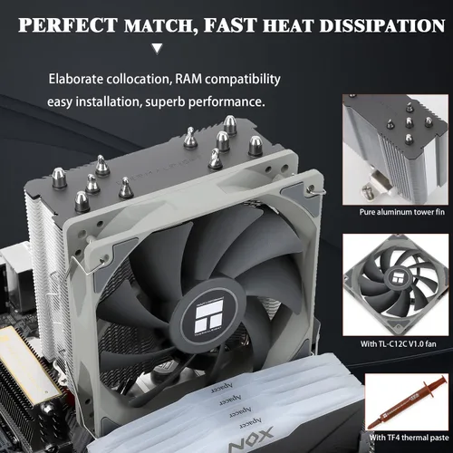 Miniatura 4 de Thermalright Assassin King 120 SE - Enfriador de aire para CPU, AK120 SE, 5 tubos de calor, ventilador silencioso TL-C12C PWM con rodamiento S-FDB