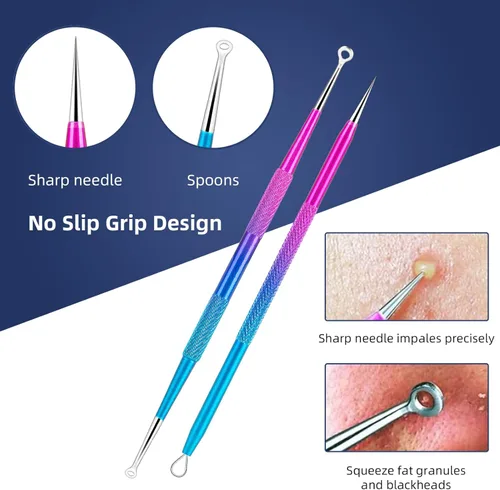 Miniatura 3 de Kit de herramientas para reventar espinillas – Kit de 10 piezas de extractor de espinillas con funda de metal para una eliminación rápida y fácil