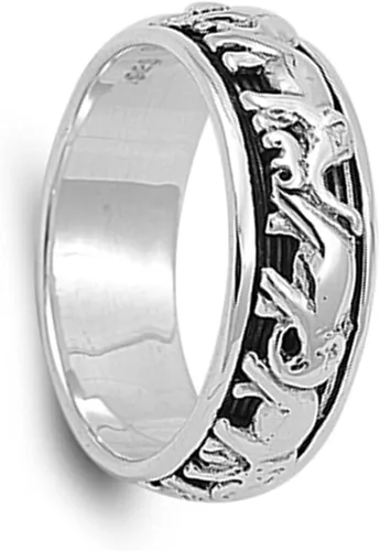 Miniatura 3 de Anillo de boda de plata de ley 925 con diseño de elefante, tamaño 4-14