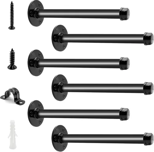 Paquete de 6 soportes para estantes de tubería de 8 pulgadas, soportes para estantes flotantes de tubería de hierro industrial, soportes de