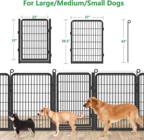 Miniatura 7 de Corralito para perros, 40 pulgadas de altura, 14 paneles con umbral bajo, puerta completa y doble cerradura, cerca para perros al aire libre
