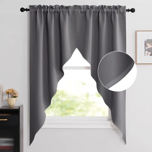 Miniatura 53 de NICETOWN Home Fashion - Cortinas de cocina con bolsillo para poste, cenefa festoneada a medida, cenefa festoneada sólida para ventana de Marrón