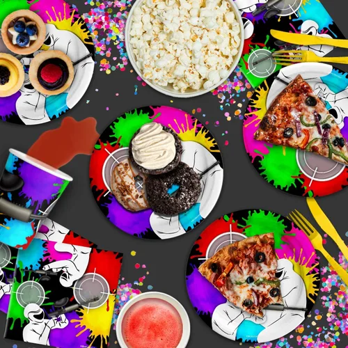 Miniatura 6 de Paintball - Juego de suministros para fiesta de cumpleaños, platos, servilletas, tazas, vajilla para 16