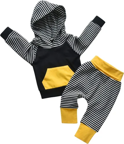 Miniatura 2 de Conjunto de sudadera con capucha de manga larga a rayas para bebé (niño) de Rebey