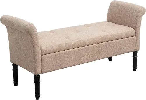 Miniatura 8 de annjoe Banco otomano de almacenamiento, banco de dormitorio, cama, entrada, pasillo, cofre/reposapiés/asiento acolchado (O70324-TAN, bronceado)
