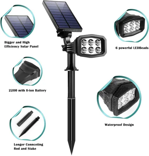 Miniatura 3 de URPOWER Luces solares para exteriores, focos solares ajustables para exteriores, focos solares 2 en 1, impermeables, luces solares para paisaje, luz