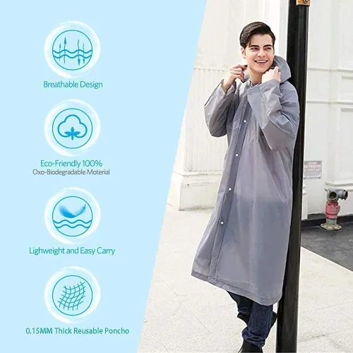 Miniatura 5 de Ponchos de lluvia para adultos, mujeres y hombres (paquete de 2 a 5), impermeables reutilizables de EVA con capucha, equipo de lluvia portátil
