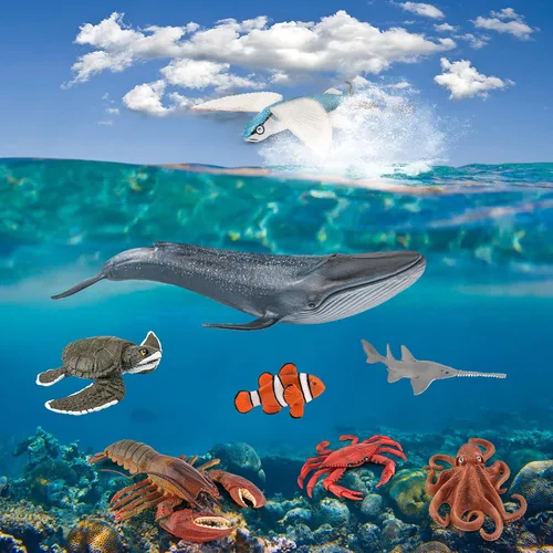 Miniatura 3 de Juego de 8 juguetes de criaturas marinas gigantes para niños, 8 piezas, figura de juguete de ballena, modelo de langosta australiana, educativo