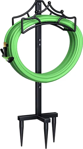 Garbuildman Soporte Independiente de Manguera de Jardín - Soporte de Carrete de Tubería de Agua de Metal para Exteriores, Negro Brillante