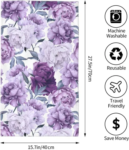 Miniatura 3 de VARUN Toallas largas de mano con flores moradas con hojas verdes, toalla ultra suave, sin costuras, patrón floral, pintura artística, toallas