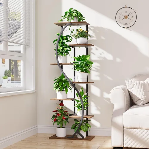 Miniatura 2 de MJOMKN Soporte alto para plantas de 59" con luz de crecimiento para interior, estante de metal de 7 niveles, soporte de exhibición de flores