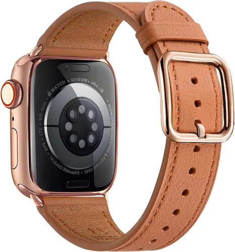 Miniatura 11 de MNBVCXZ Correas de cuero compatibles con Apple Watch para mujeres, correa de repuesto genuina para iWatch Series 11 10 9 8 7 6 5 4 3 2 1 SE 3 SE 2