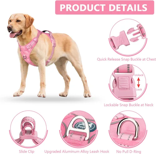 Miniatura 7 de PoyPet - Arnés para perro sin tirones, chaleco reflectante ajustable para mascotas con asa acolchada de fácil control para perros pequeños, medianos