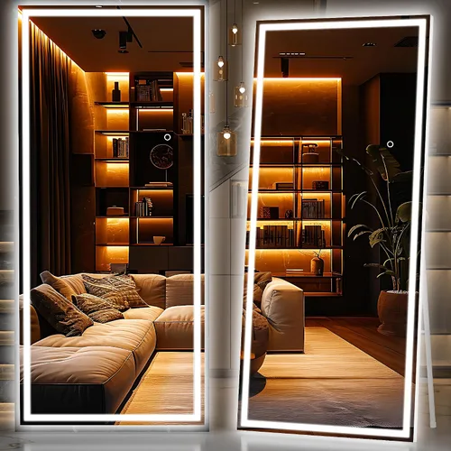 Hasipu Espejo de Cuerpo Completo con Luces, 83" x 36" Espejo de Pie Iluminado LED, Espejo de Vestidor de Cuerpo Completo para Colgar o Montar, Blanco