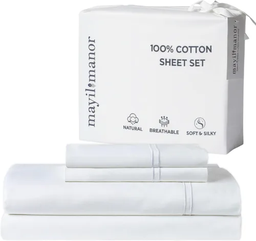 Sábanas de Cama de Algodón 100% Natural | Juego de Sábanas Cal King de Tejido Satén de Una Sola Capa 500 TC | Ropa de Cama Sólida Transpirable e