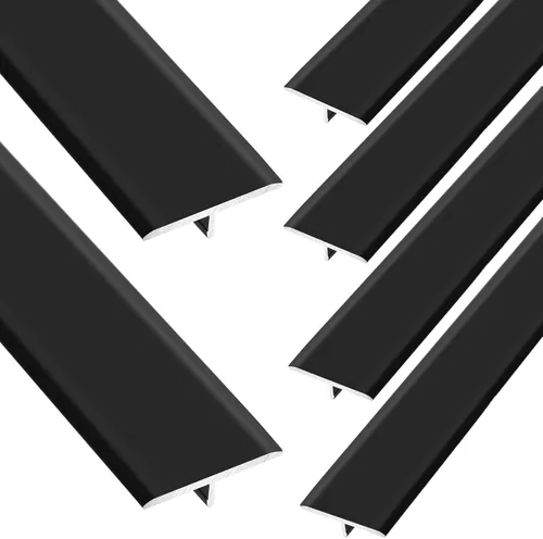 Therwen 6 tiras de transición de suelo de aluminio con moldura en T, 36 x 3/4 pulgadas, color negro mate para pisos de vinilo de madera, carpeta de