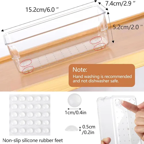 Miniatura 2 de 6 bandejas organizadoras de cajones de plástico transparente de 6 x 3 pulgadas con 25 almohadillas antideslizantes para maquillaje, joyas