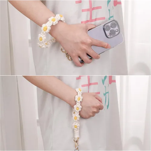 Miniatura 5 de Jspupifip 2 piezas de correa de muñeca para teléfono estilo macramé boho, linda correa de teléfono celular con pestaña de sujeción, pulsera de Blanco